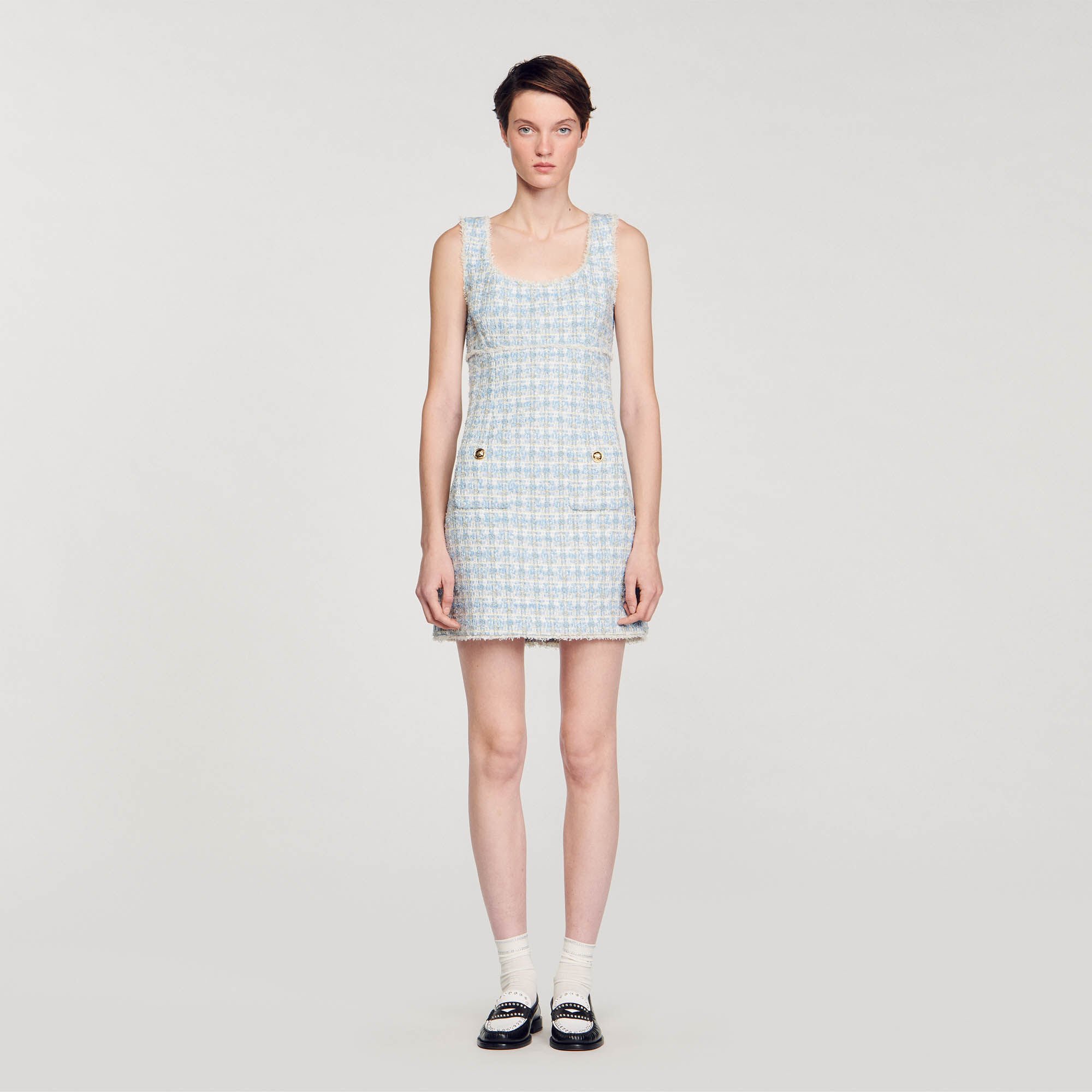 Korte jurk tweed blauw voor dames Sandro Paris