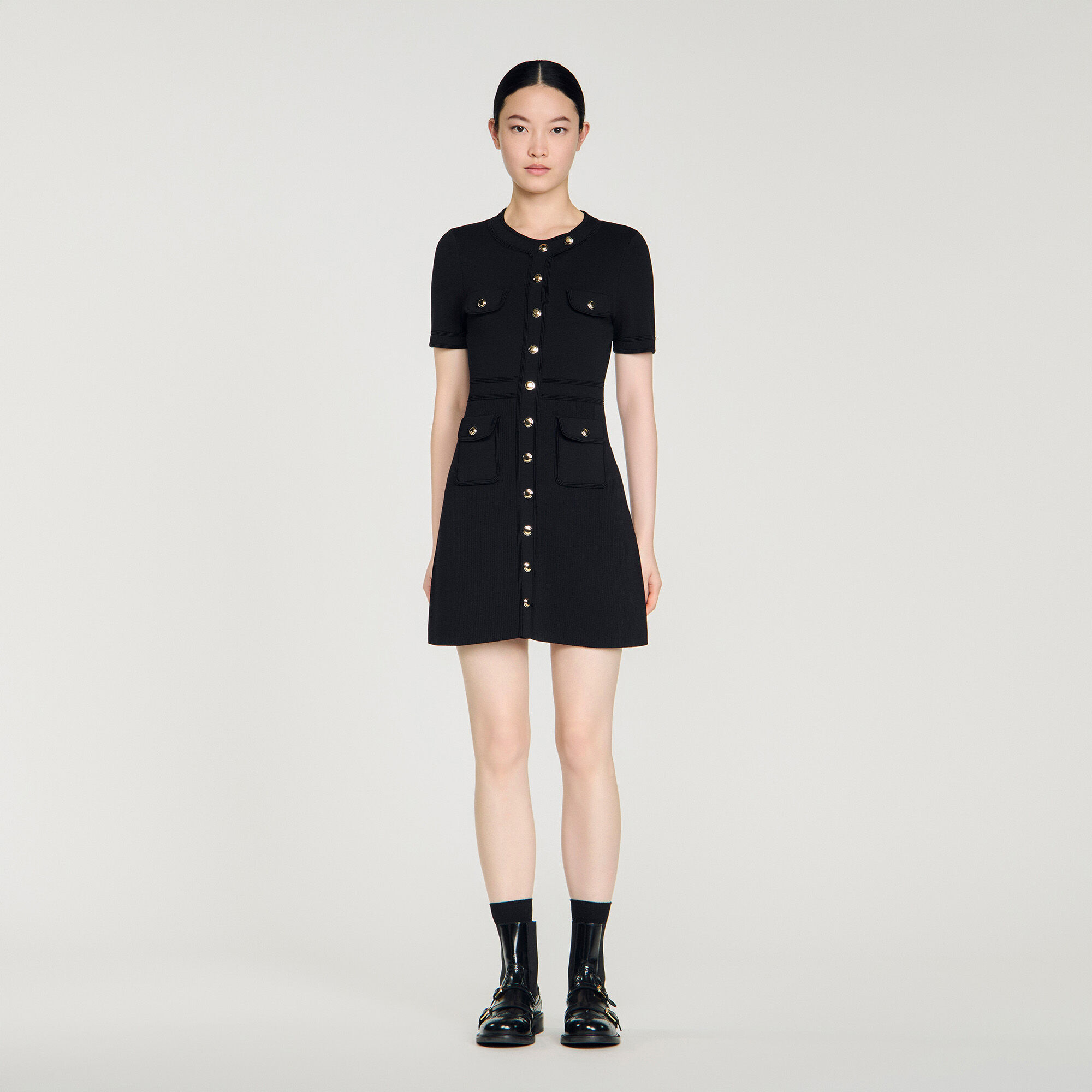 Korte jurk tricot met knoopsluiting