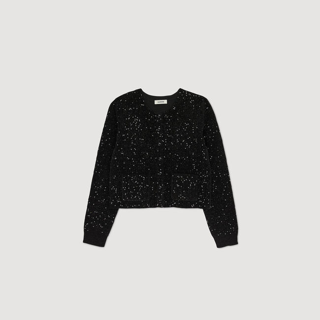 Cardigan vest gebreid velours pailletten