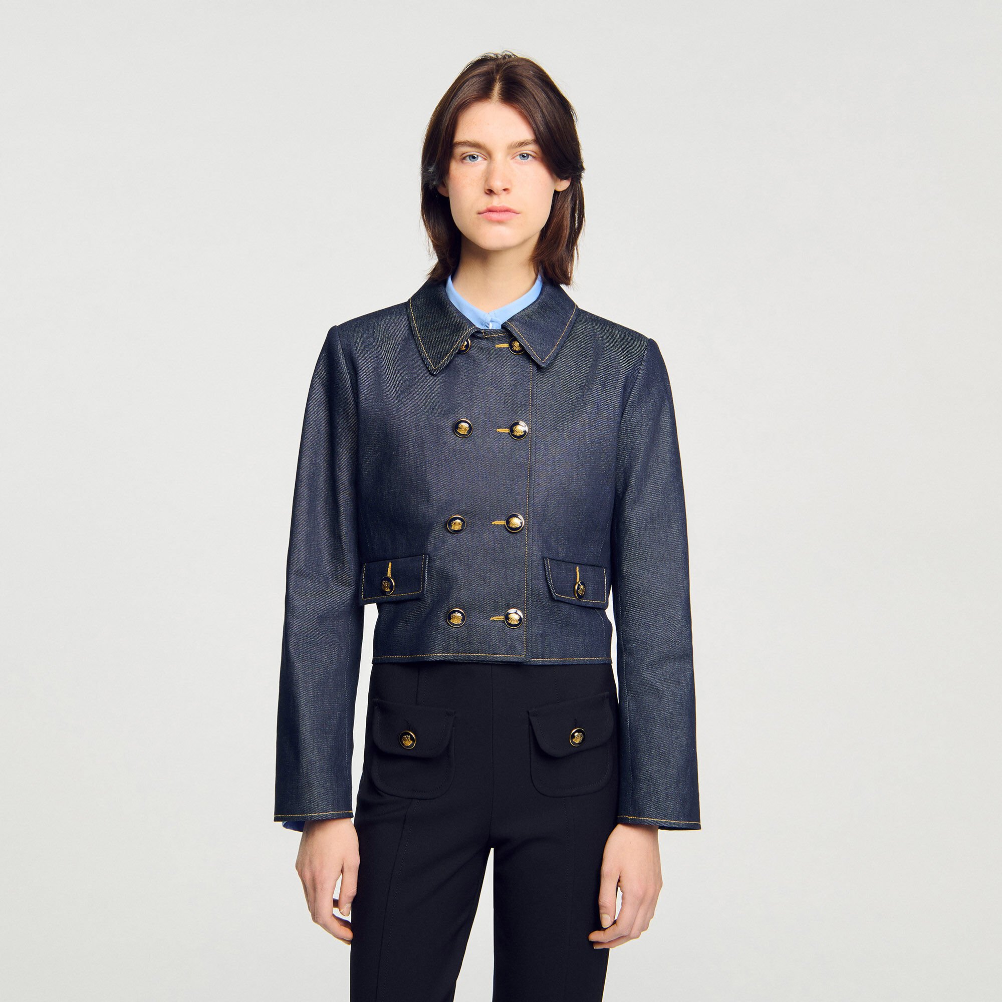 Denim getailleerde blazer