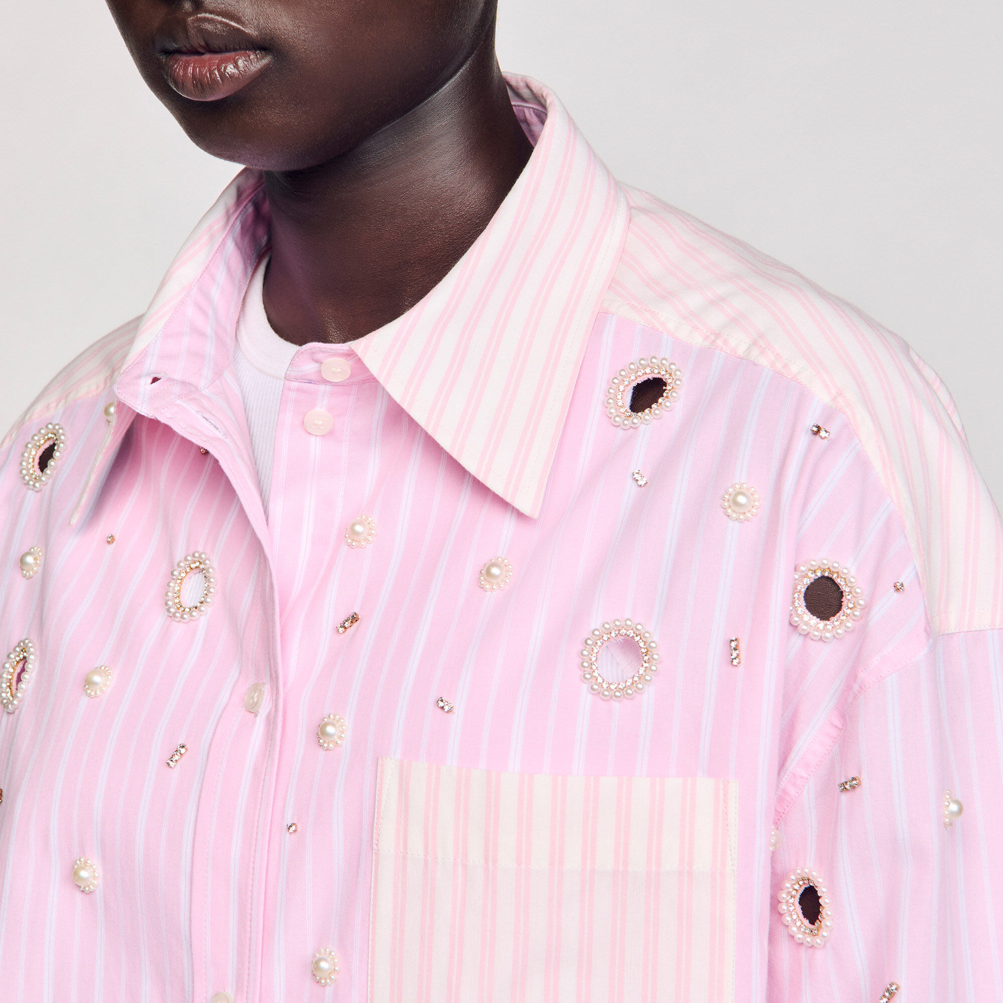 Overhemdblouse gestreept met stras