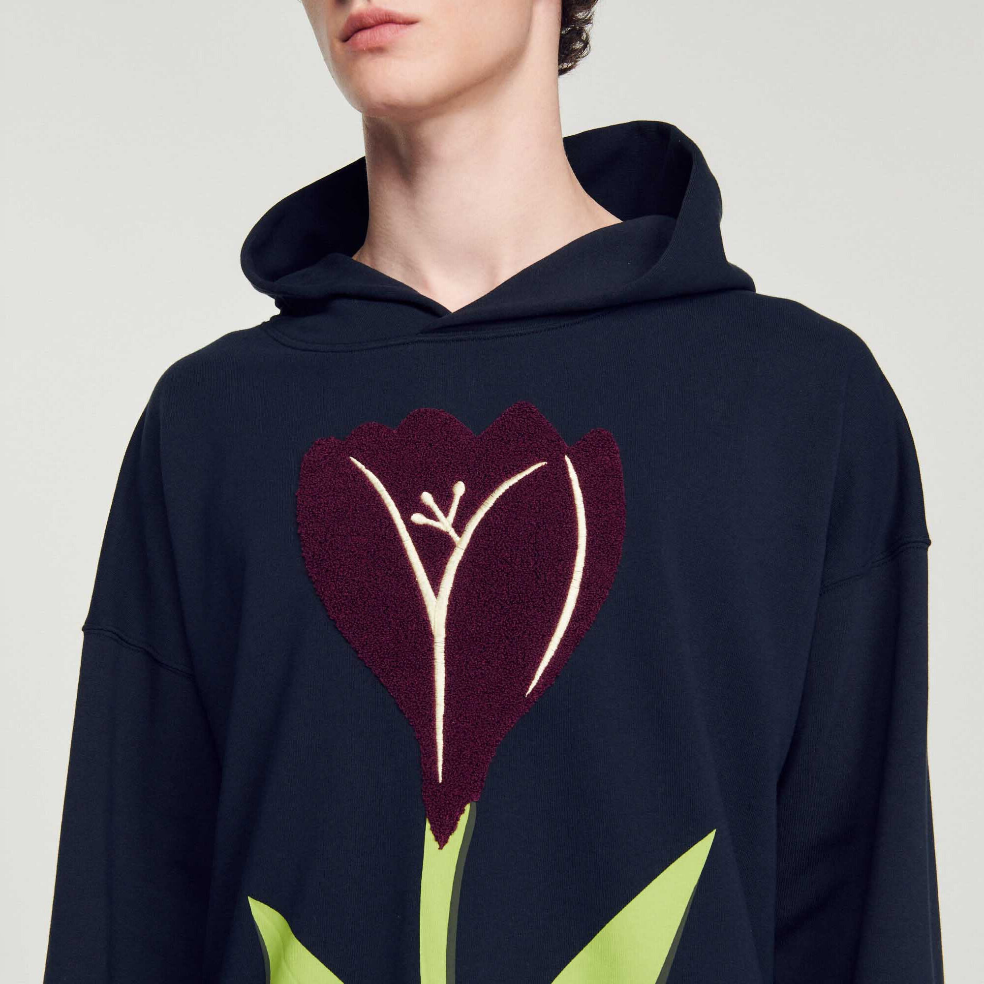 Hoodie met capuchon, geborduurde tulpen