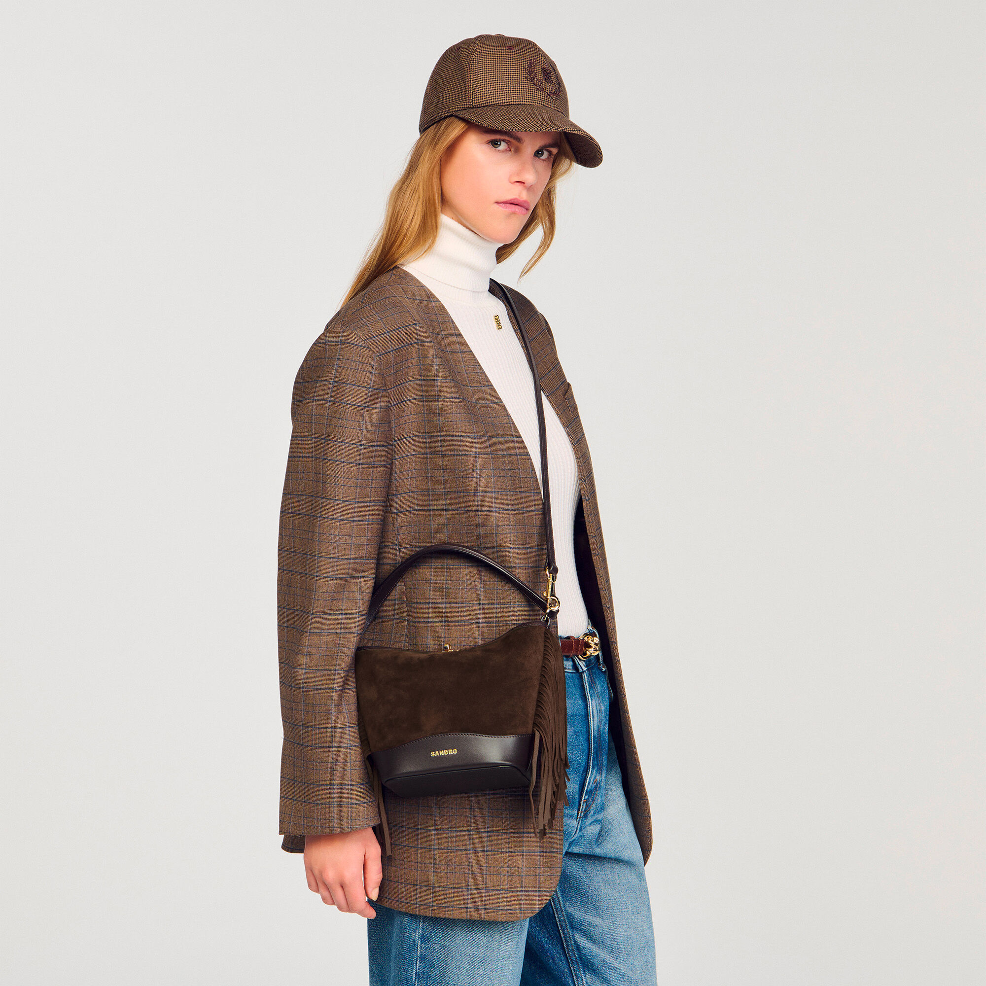 Tas bucket bag suède franjes