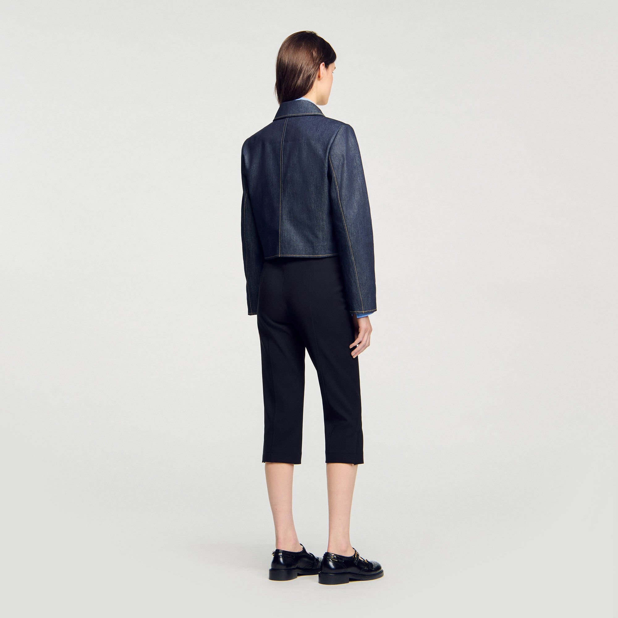 Denim getailleerde blazer