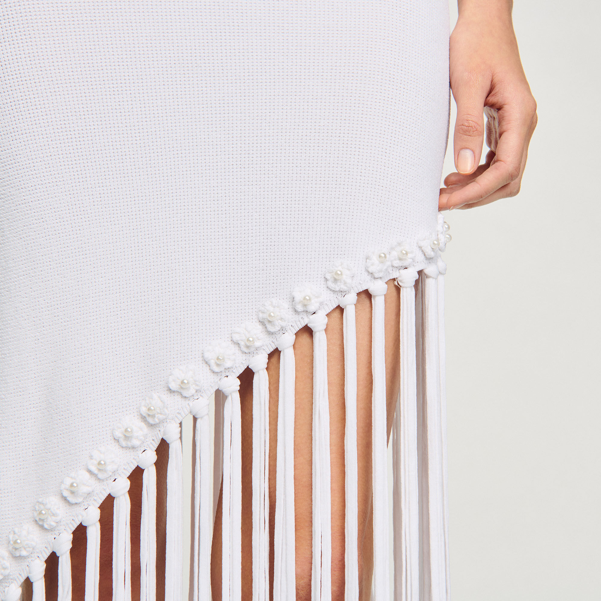 Lange jurk franjes gehaakte details