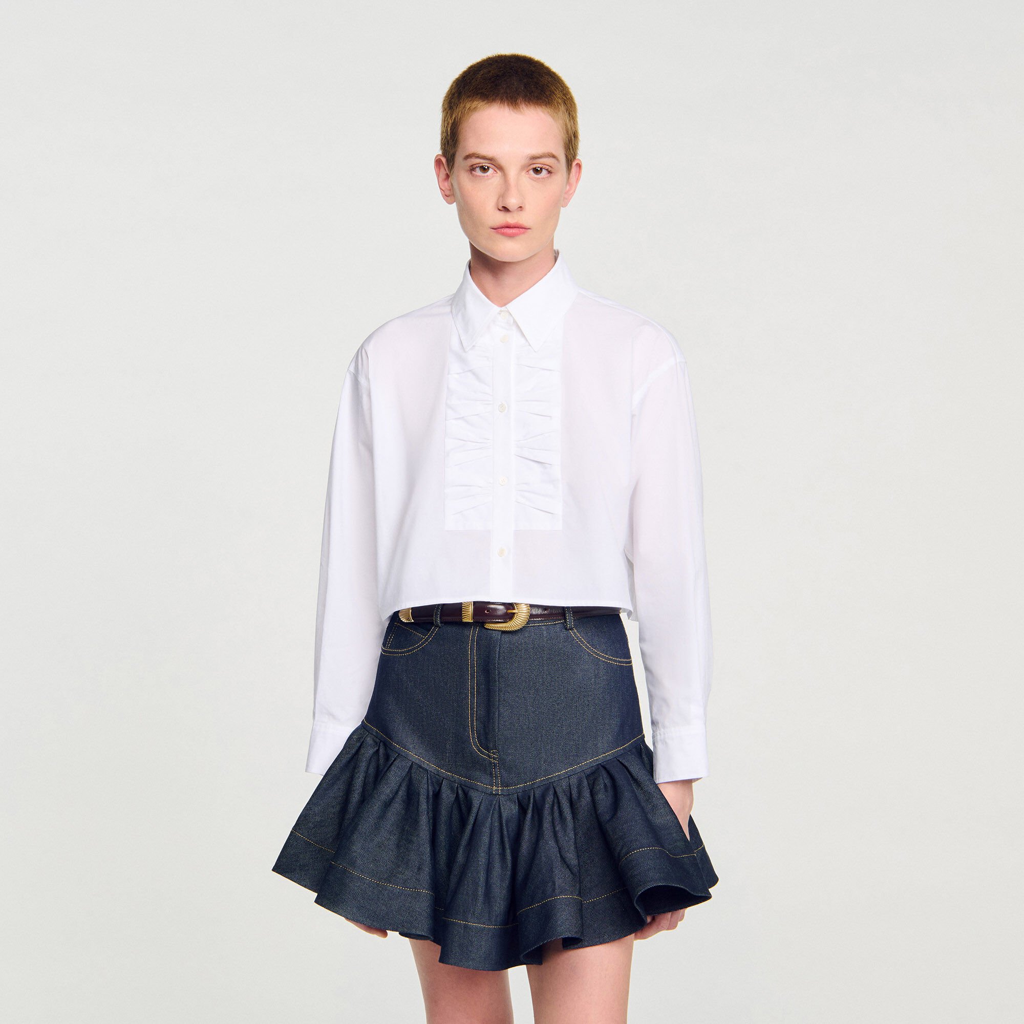 Korte overhemdblouse met strik