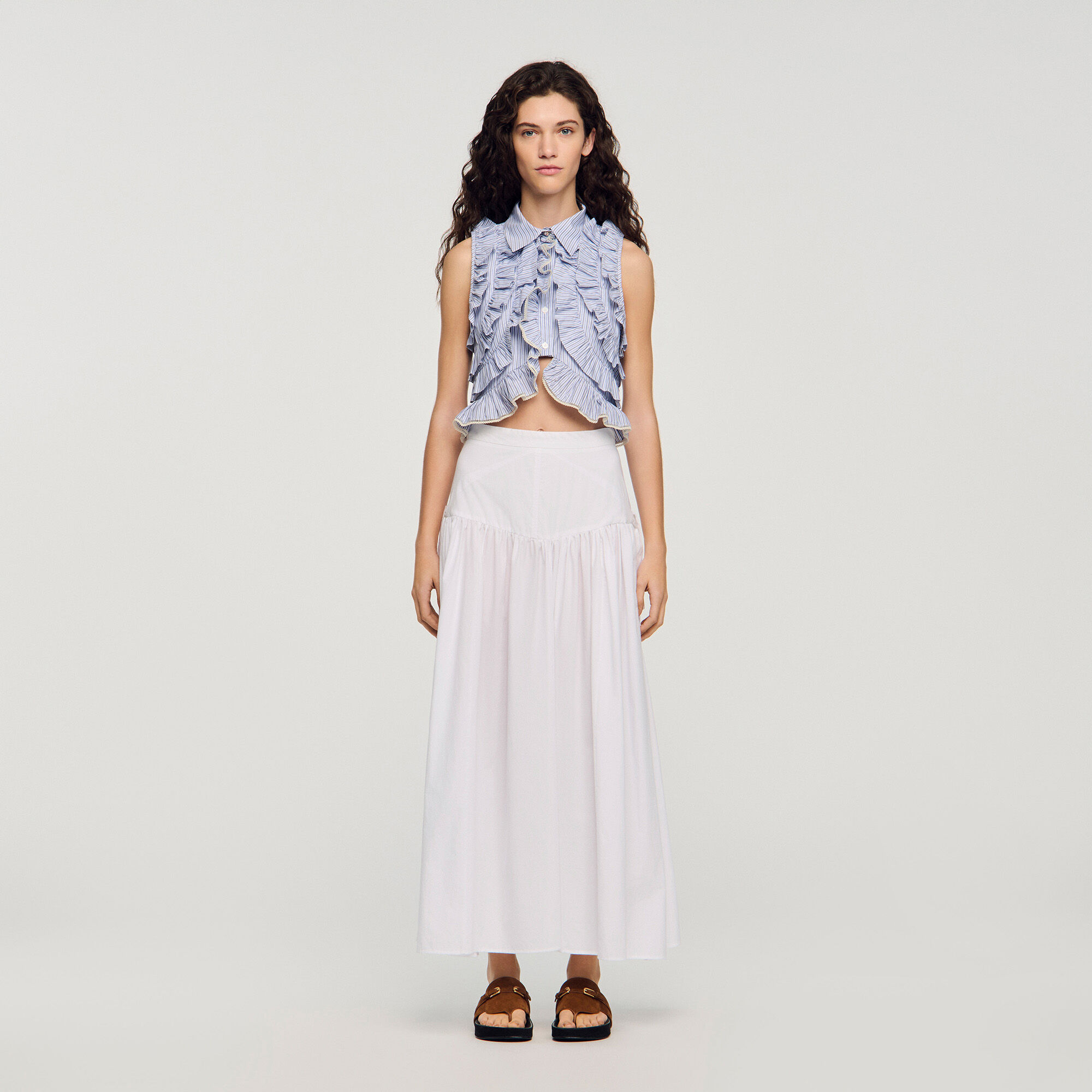 Lange popeline rok met strik