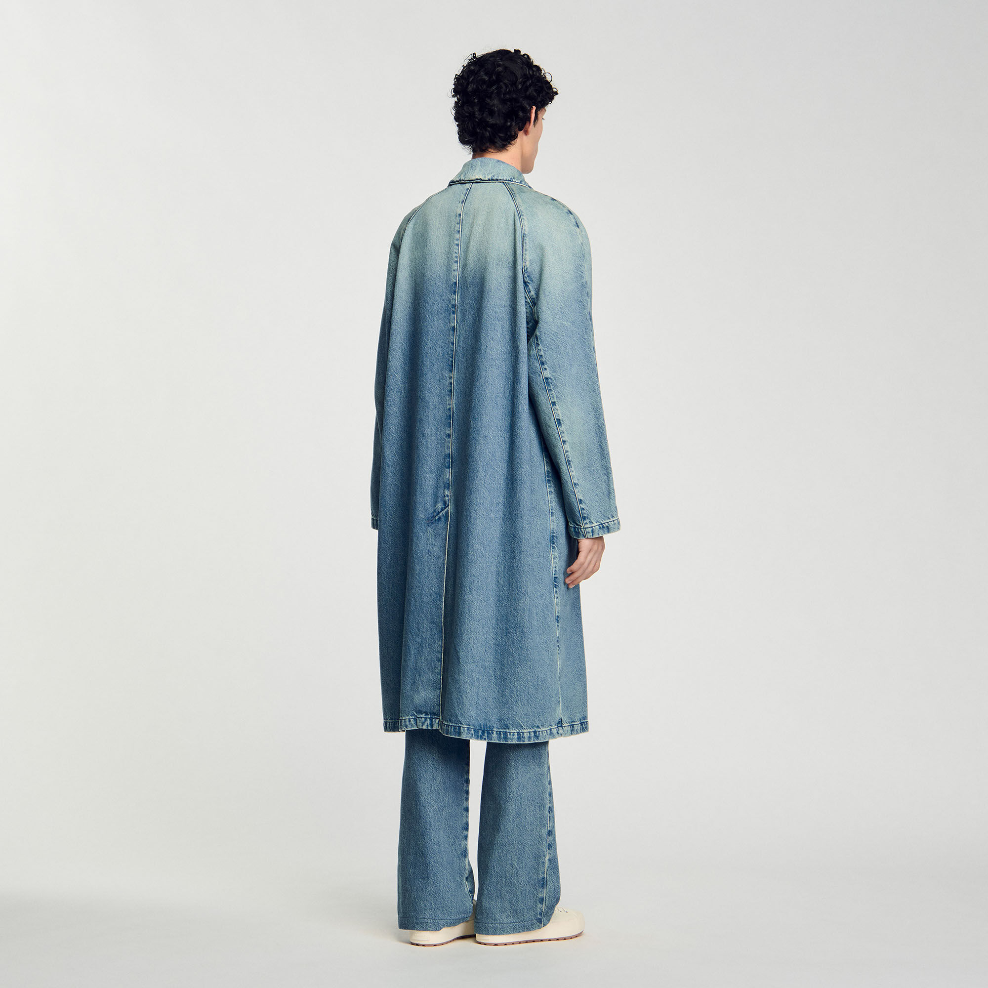 Lange jas stone washed denim
