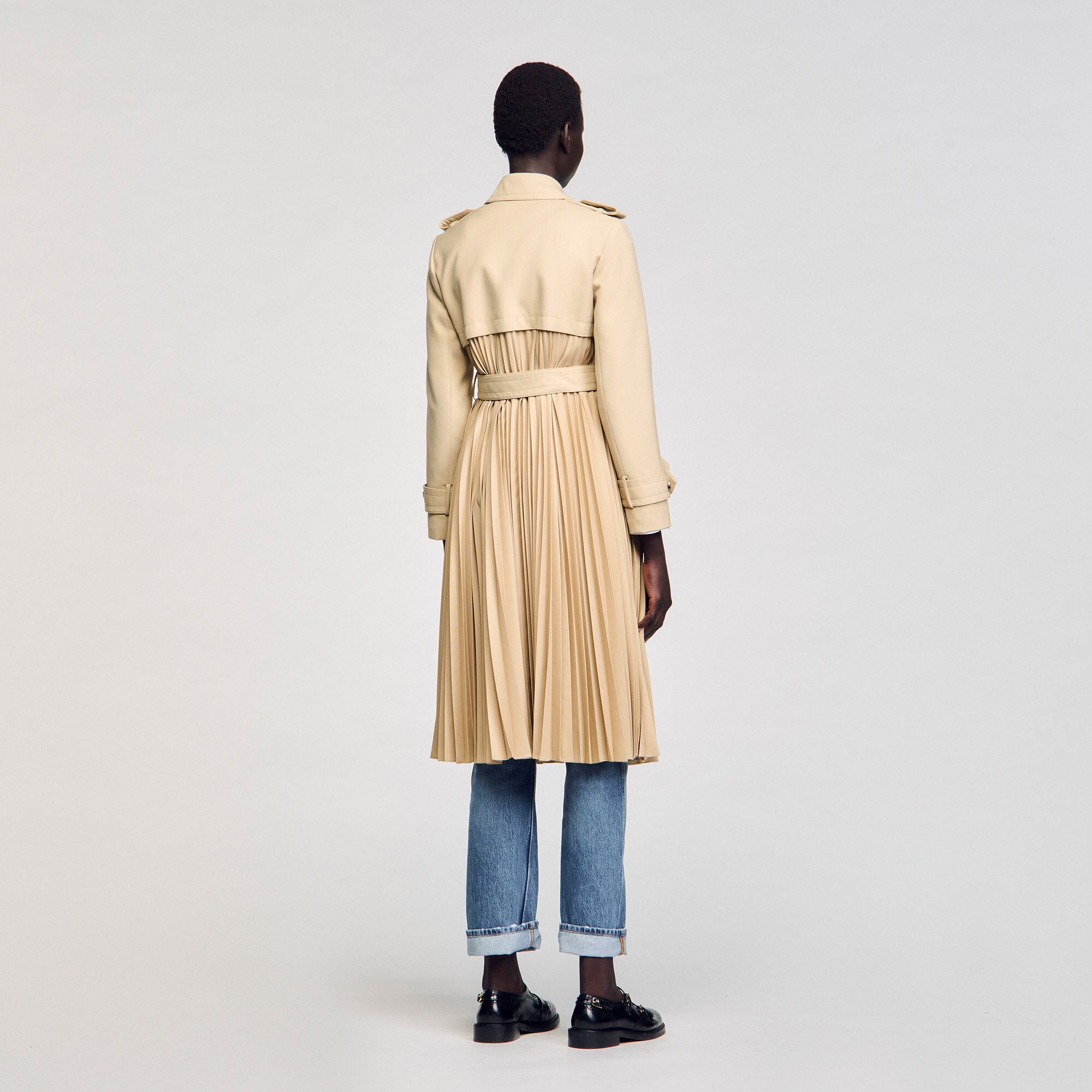 Plissé trenchcoat met riem