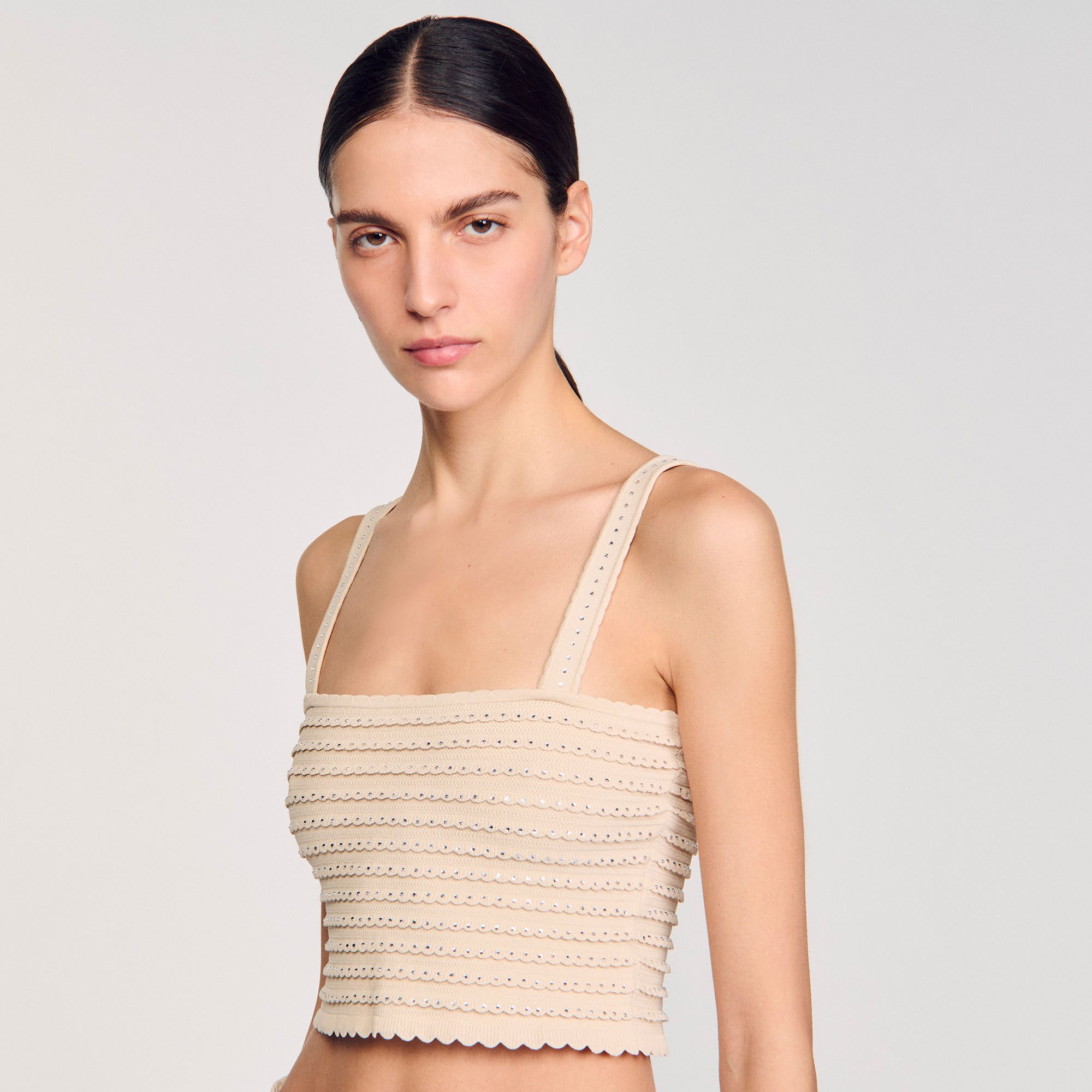 Korte top tricot stras