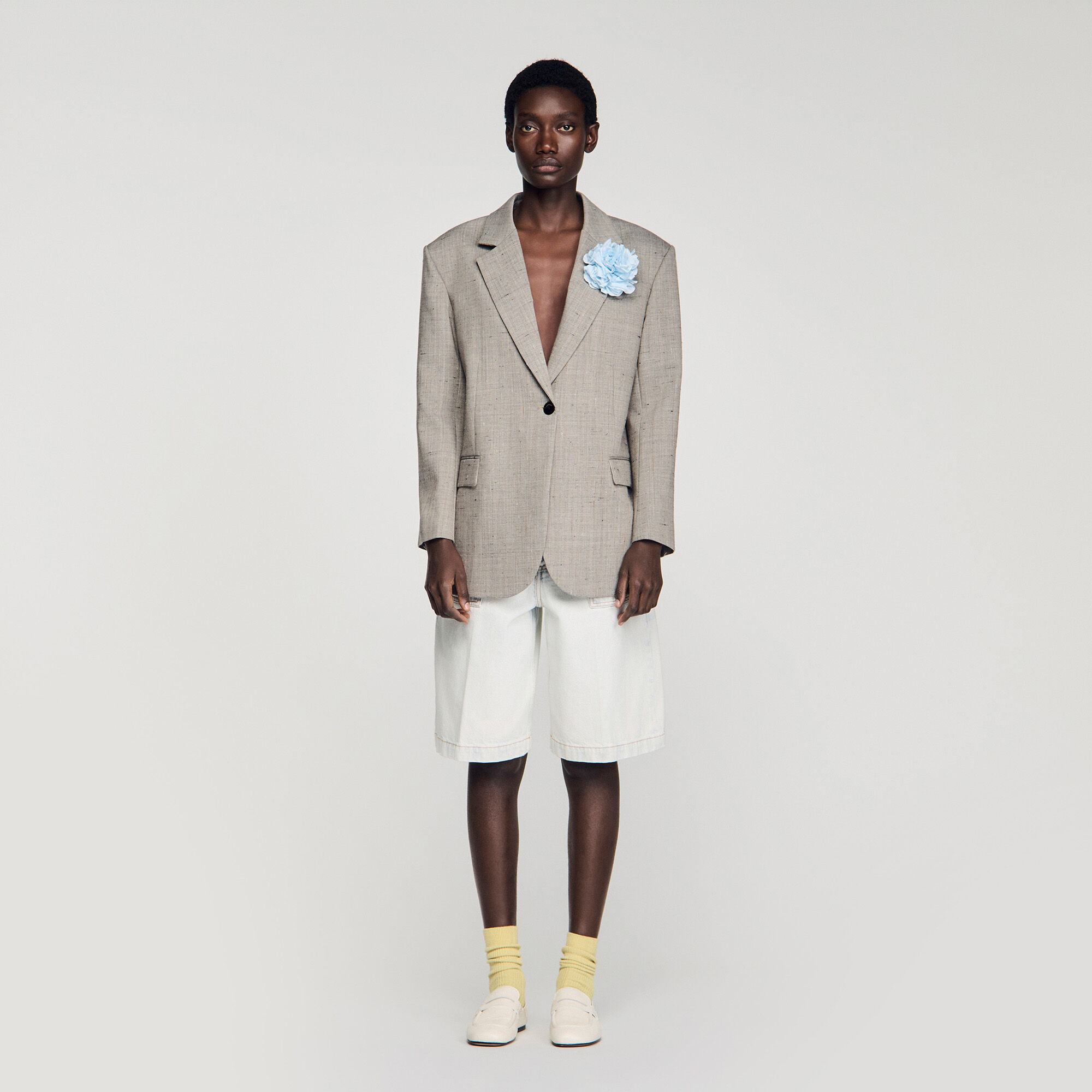 Wollen blazer met ruit en broche