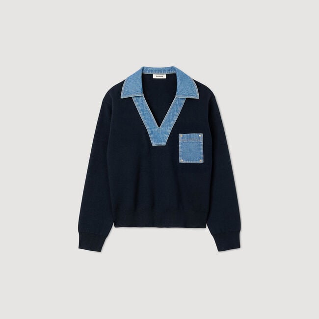 Trui met denimdetails