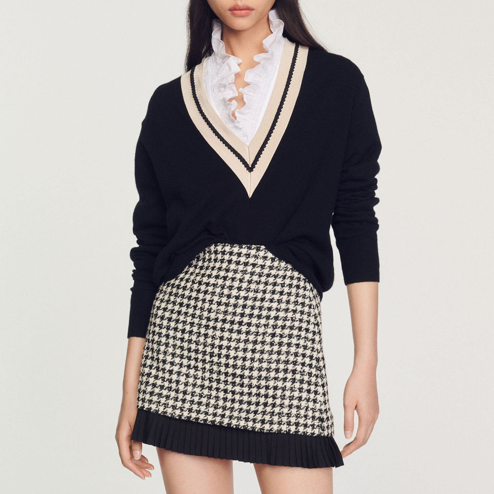 Trui met contrasterende V-hals