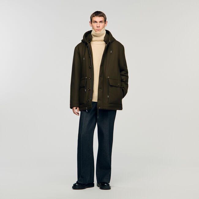 Parka jas van wol met capuchon