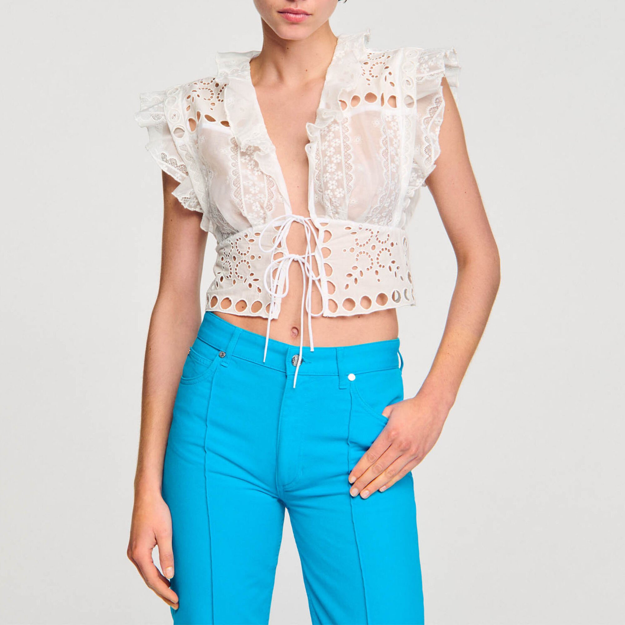 Korte top met volants