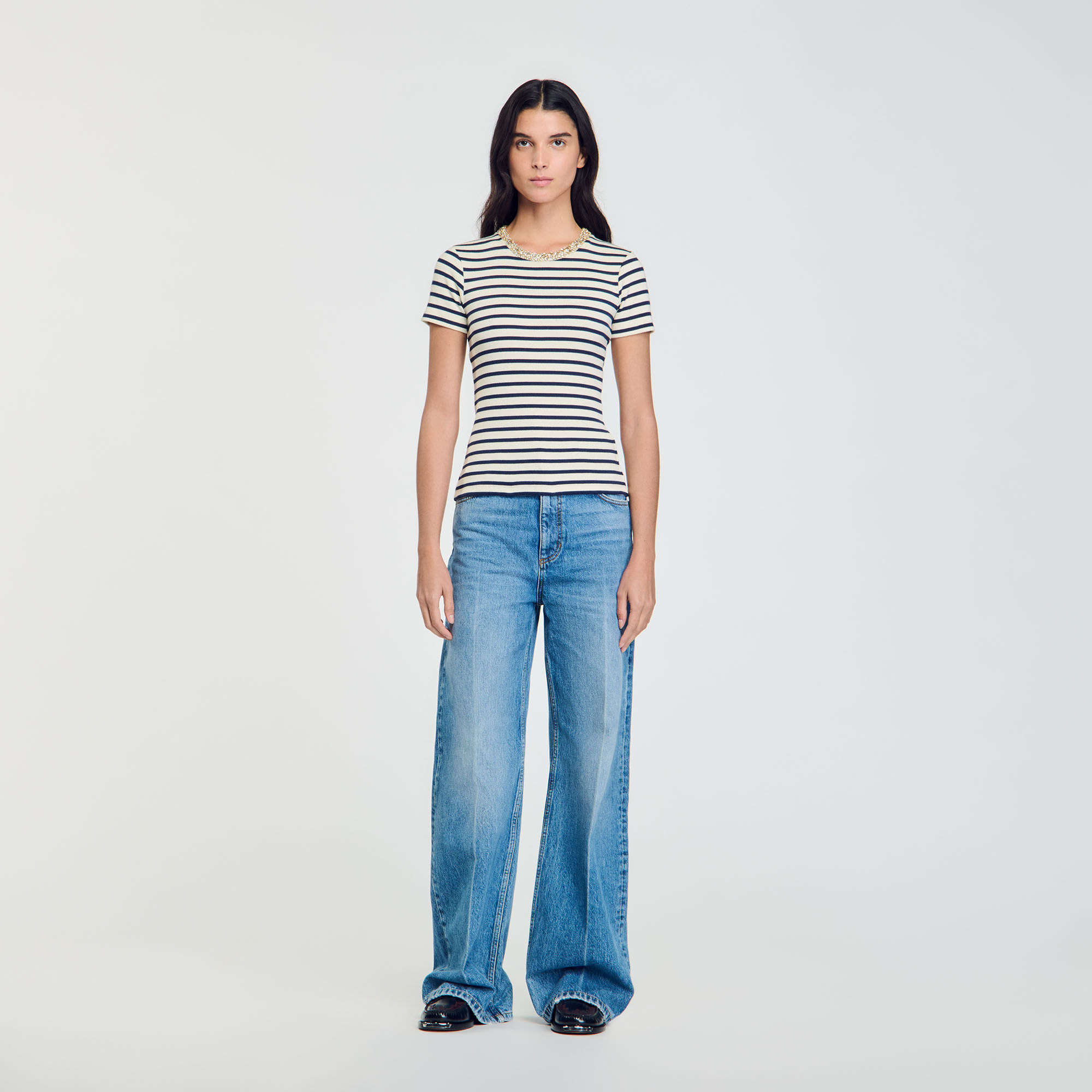 T-shirt gestreept met stras