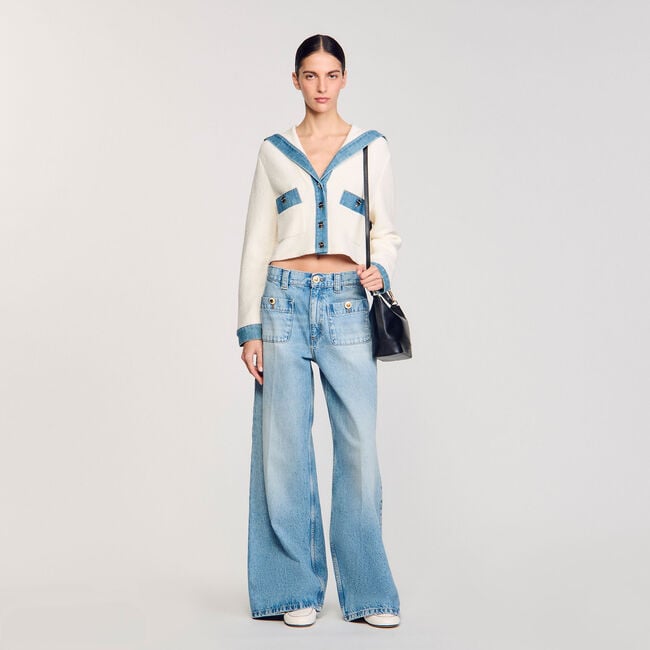 Cardigan vest met denim