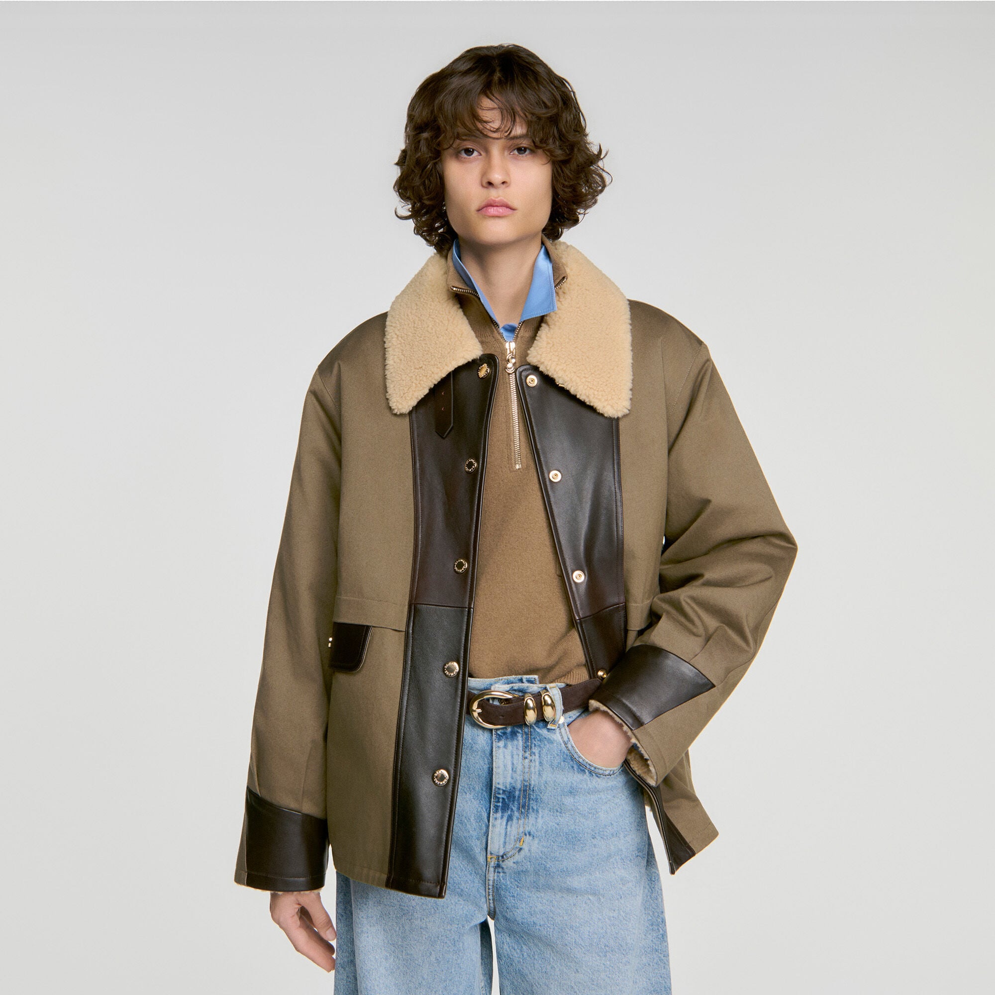 Tweekleurige jas van shearling - Vrouw | Sandro
