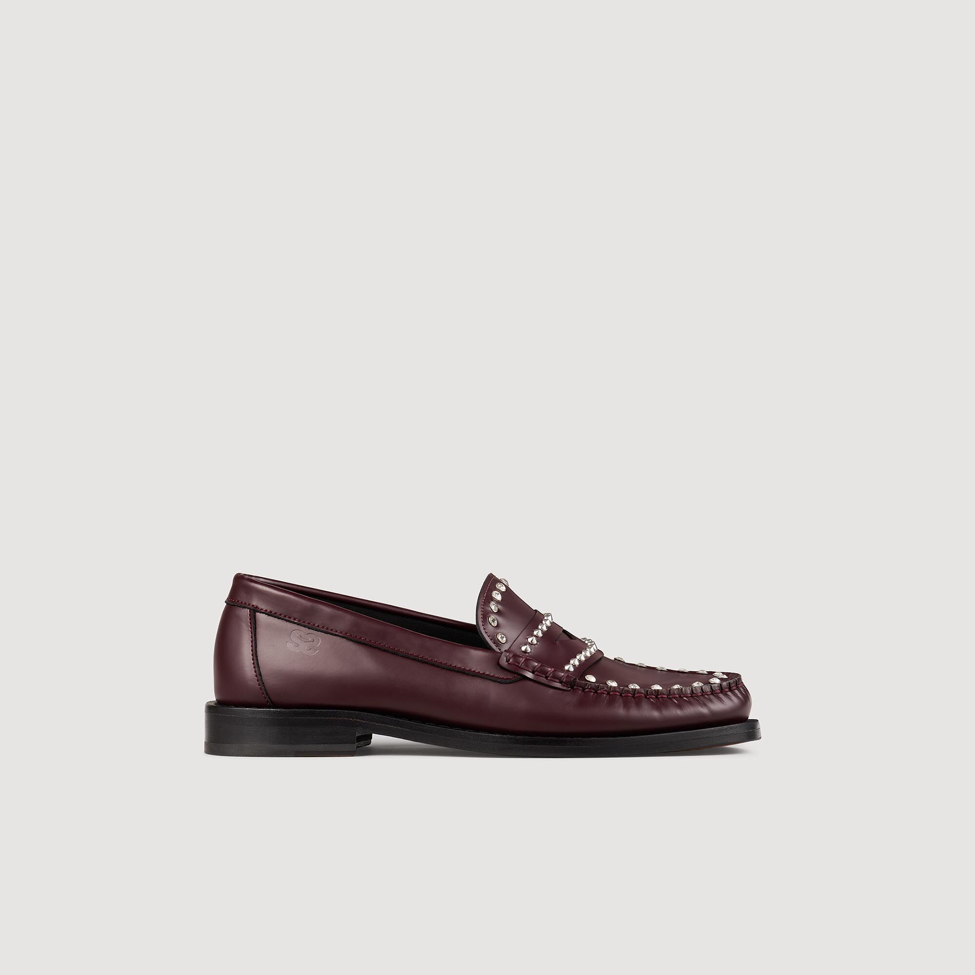 Mocassins leer met stras en studs rood voor dames Sandro Paris