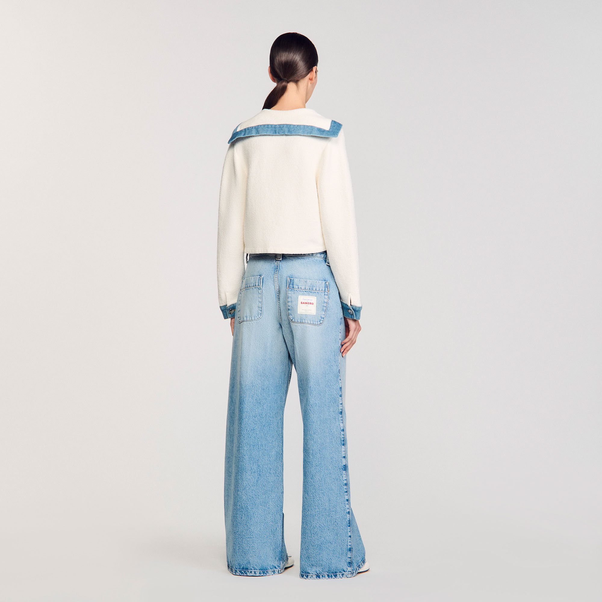 Cardigan vest met denim