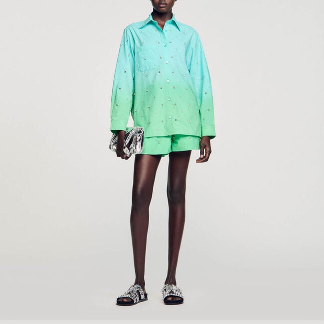 Overhemdblouse dip dye met stras