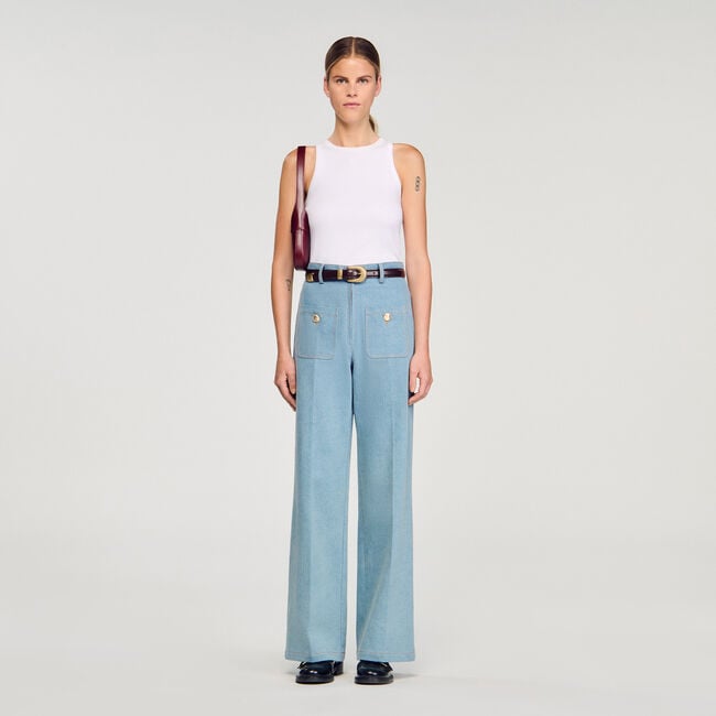 Jeans wijd met hoge taille gewassen
