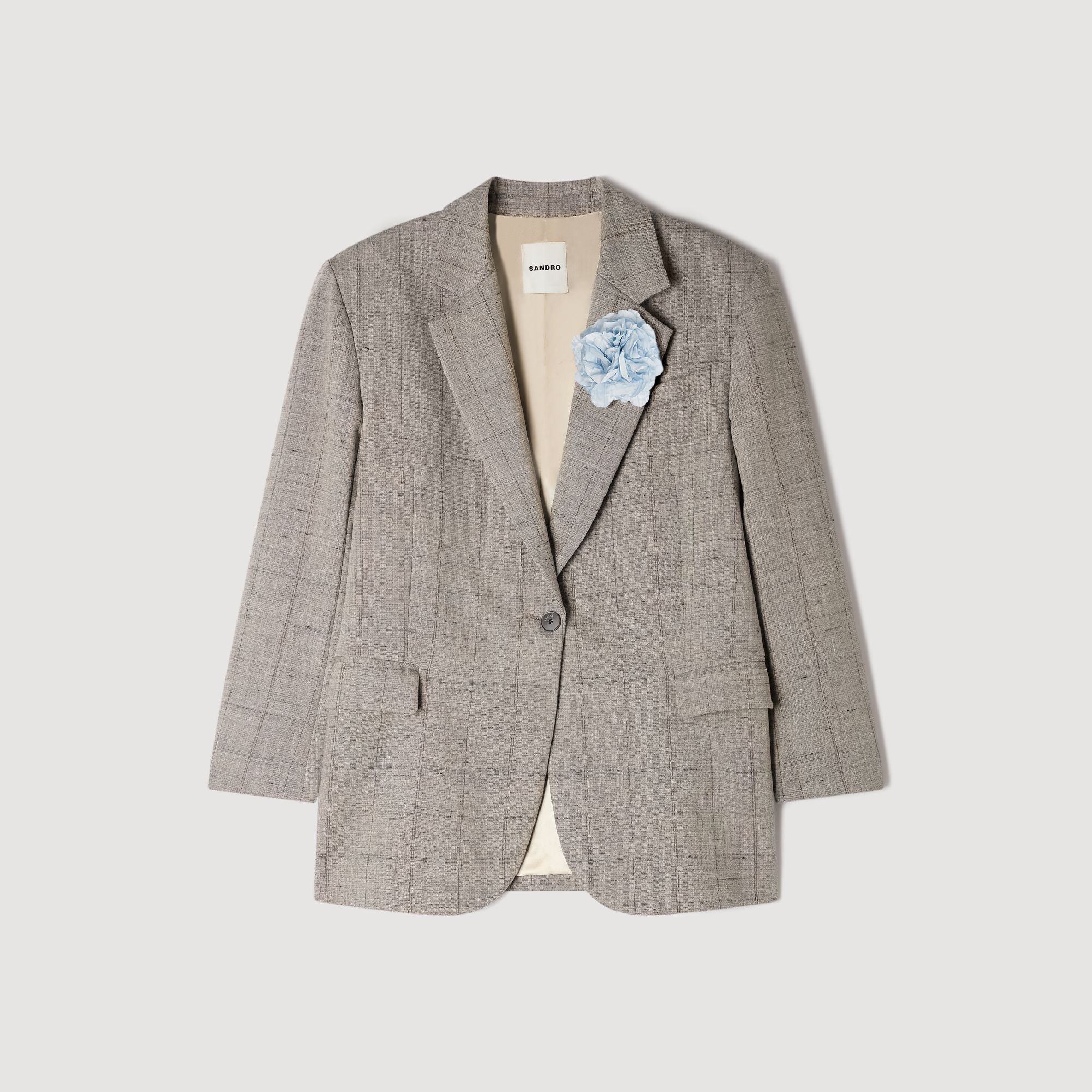Wollen blazer met ruit en broche