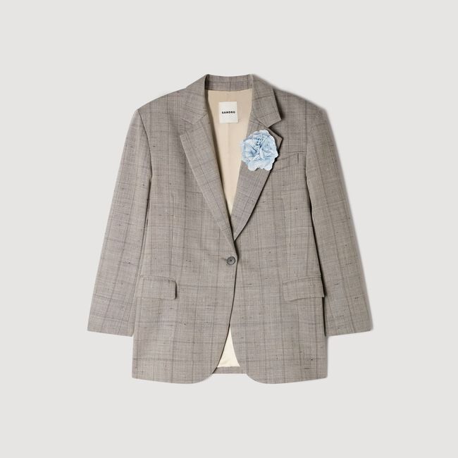 Wollen blazer met ruit en broche