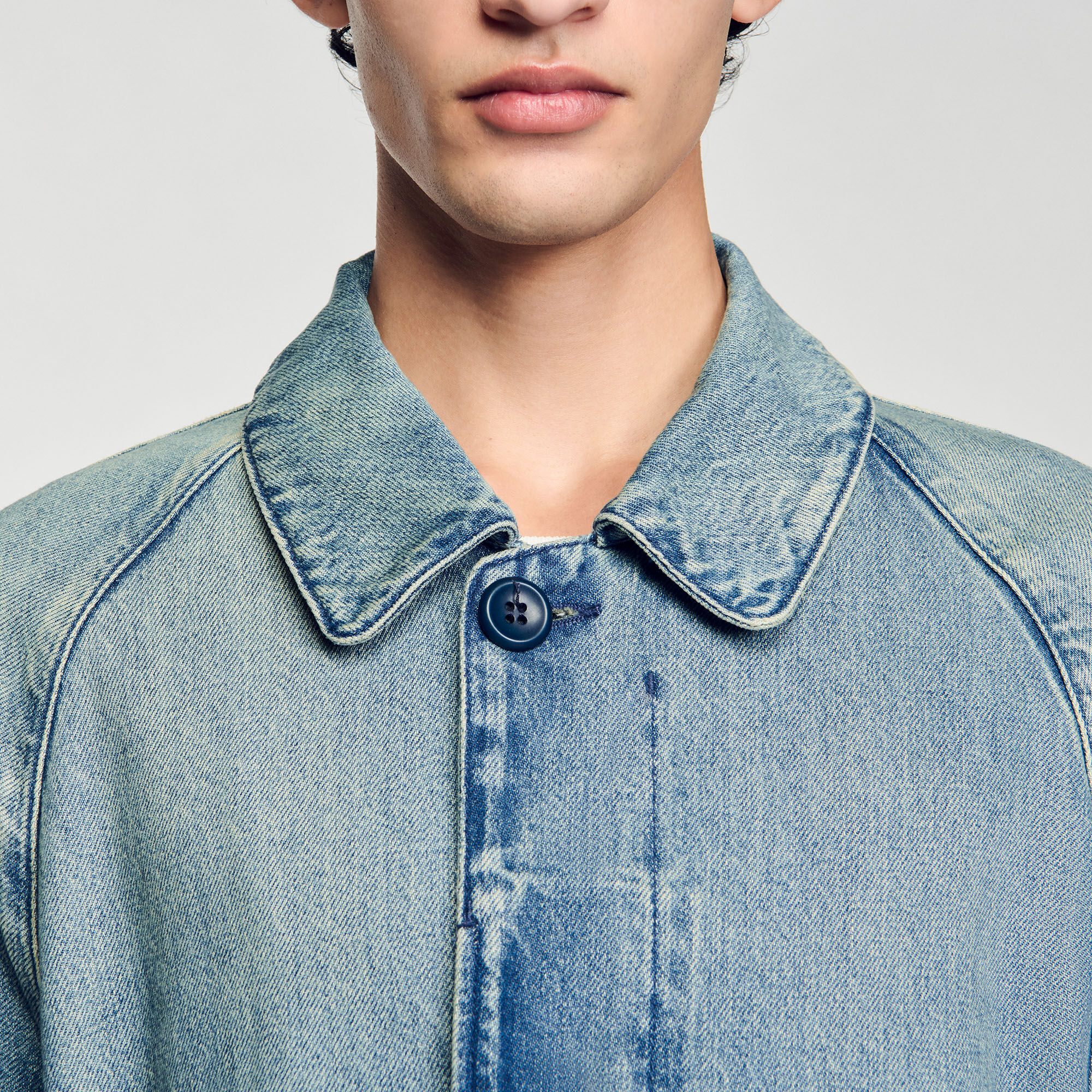 Lange jas stone washed denim