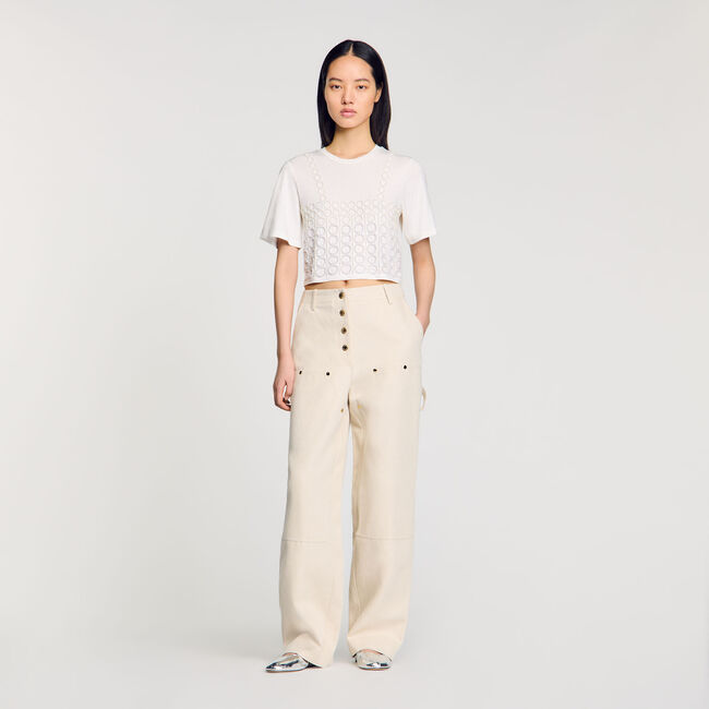 T-shirt crop fit met parels