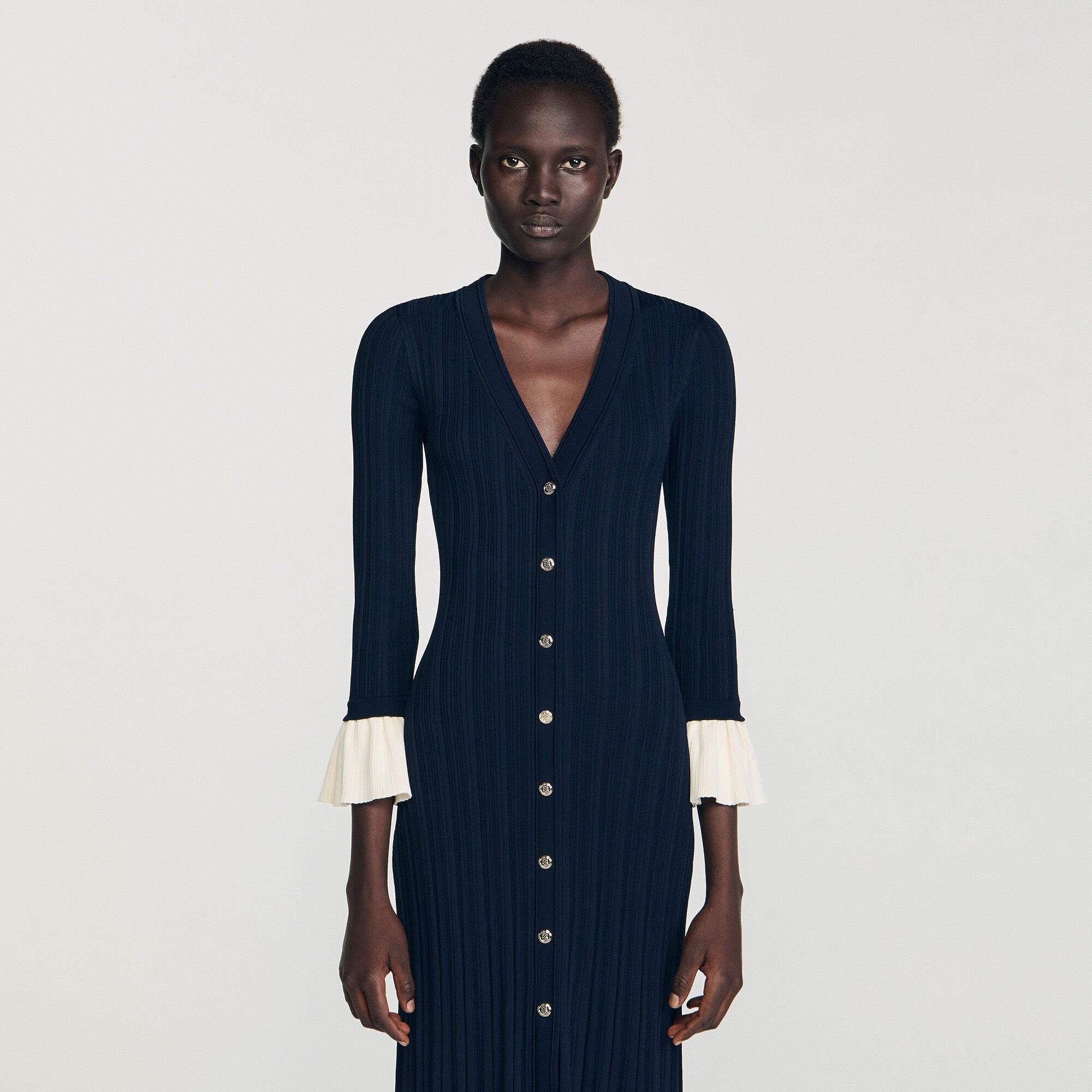 Lange jurk tweekleurig tricot