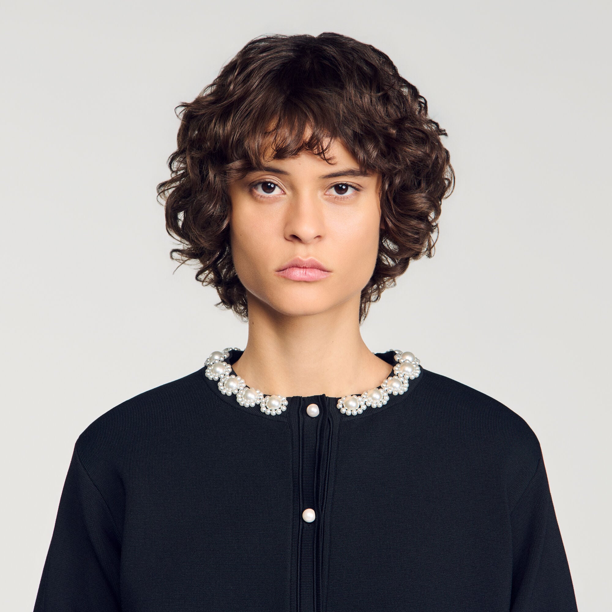 Cardigan met parelbloemenkraag - Vrouw | Sandro