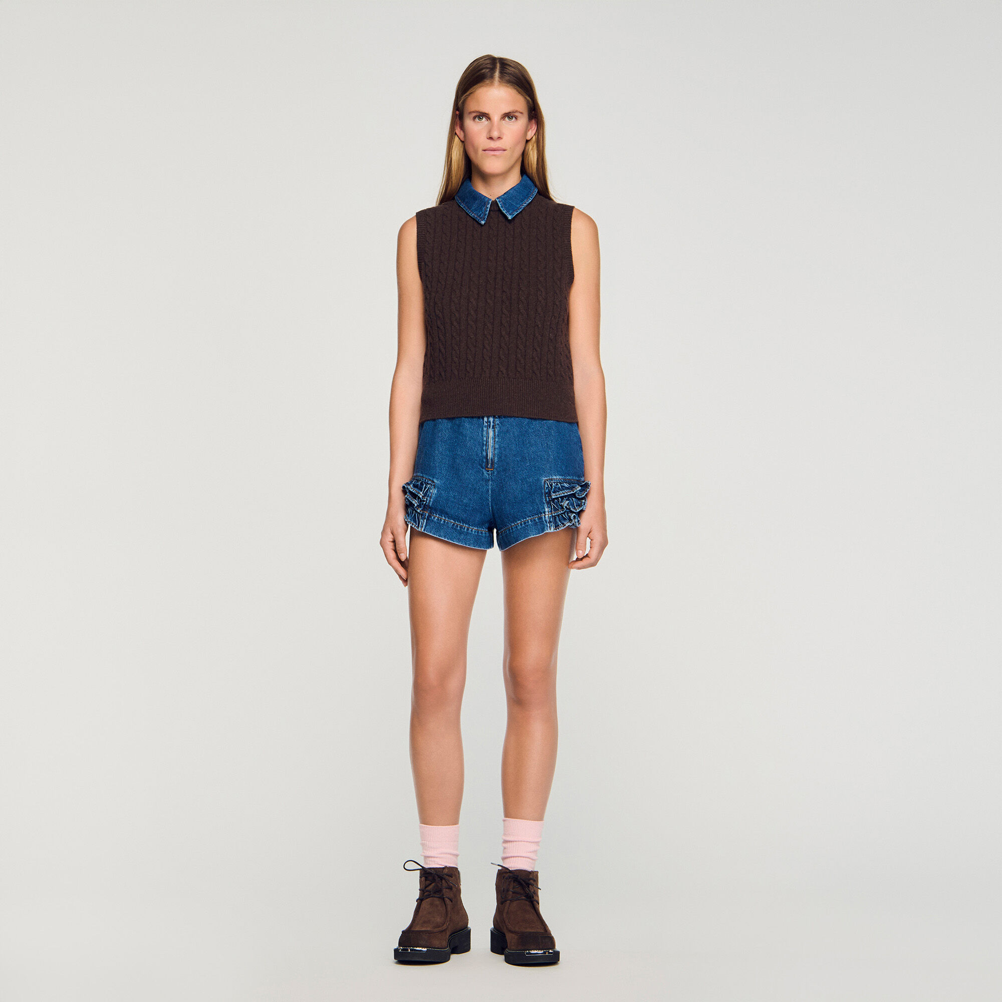 Trui van tricot en denim