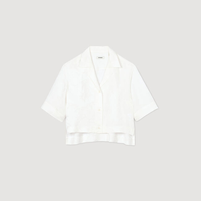 Korte overhemdblouse met jacquard bloem