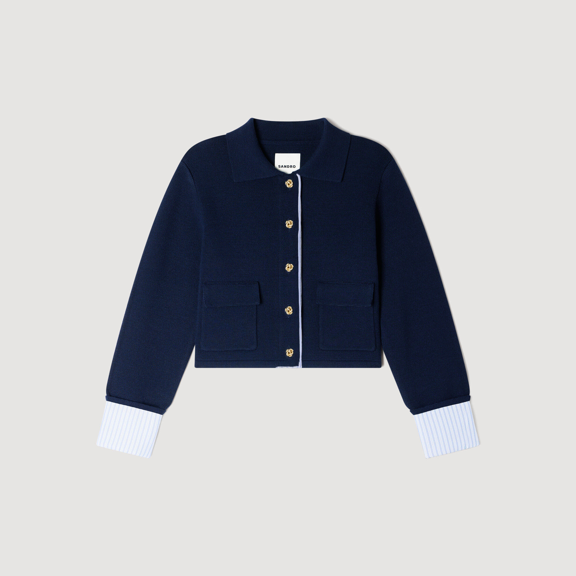 Cardigan met popeline polokraag