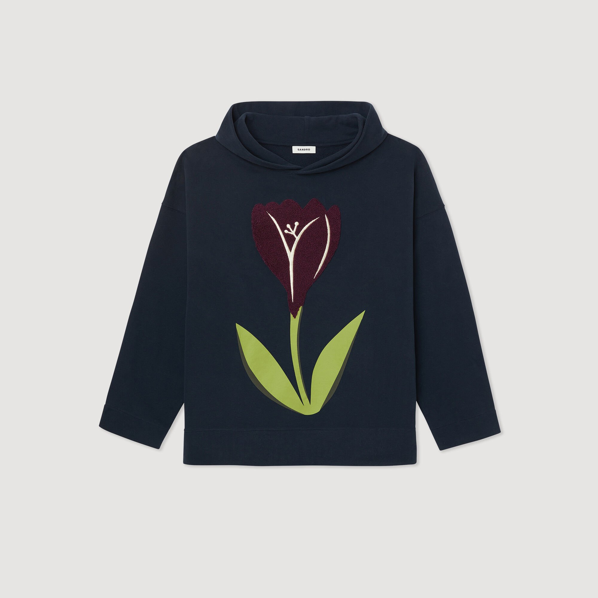Hoodie met capuchon, geborduurde tulpen