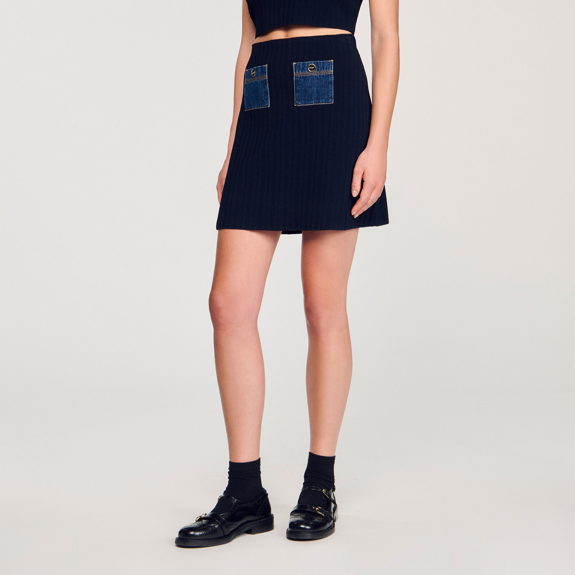 Korte rok tricot en denim