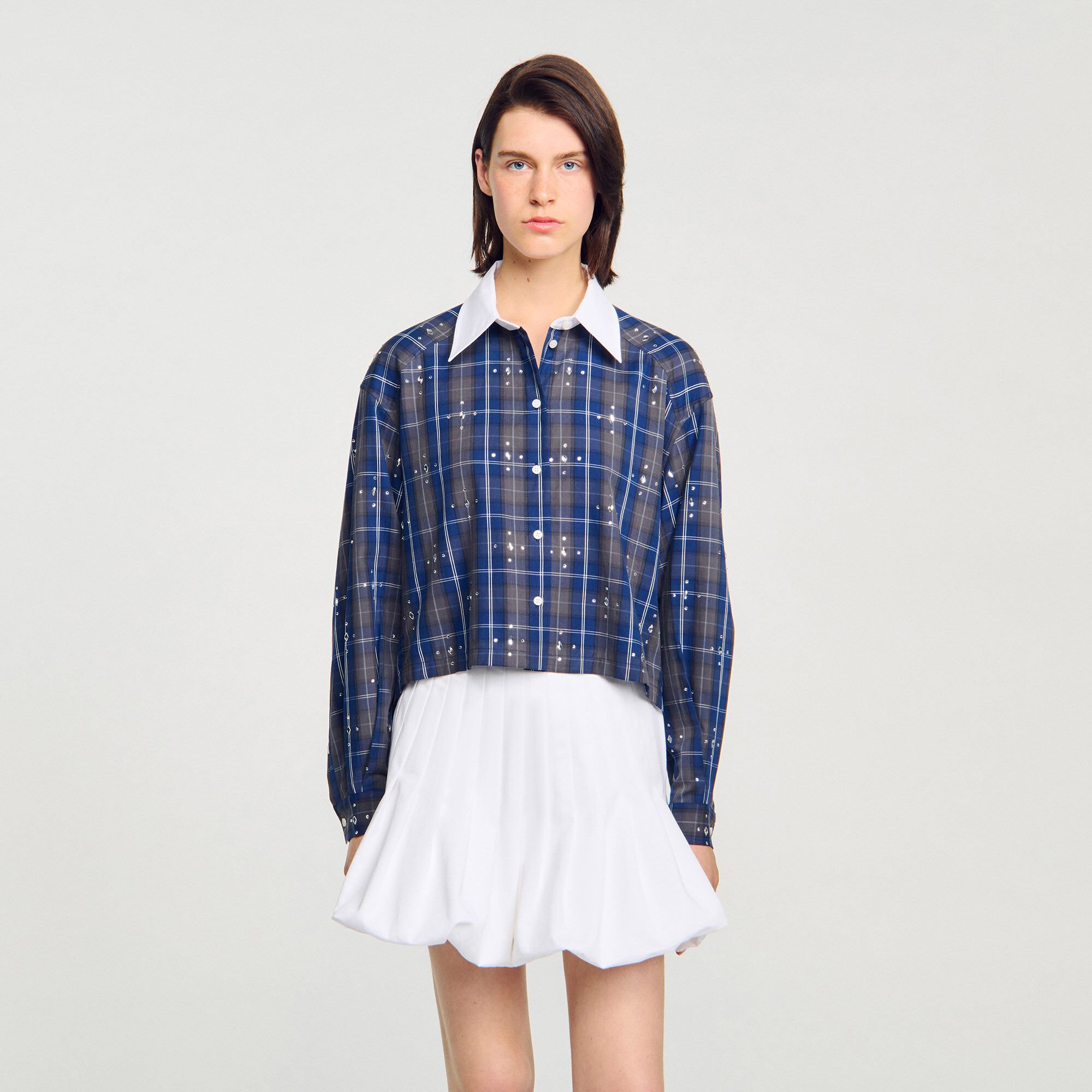 Overhemdblouse geruit met stras