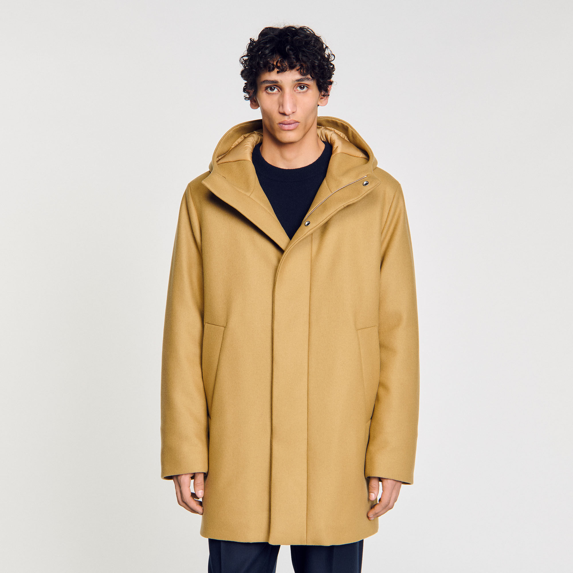Parka jas van wol met capuchon