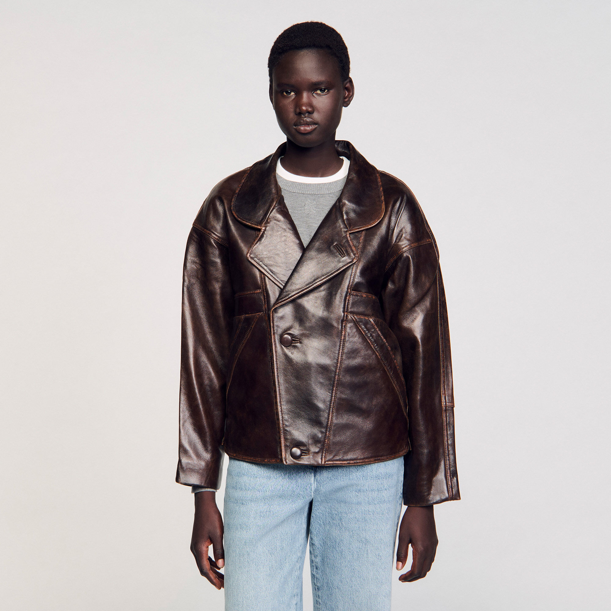 Leren jack oversized