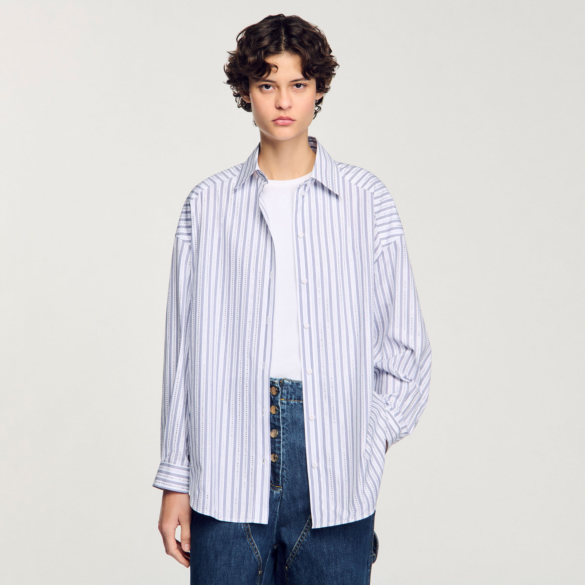 Overhemdblouse gestreept met stras