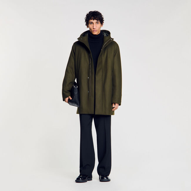 Parka jas van wol met capuchon