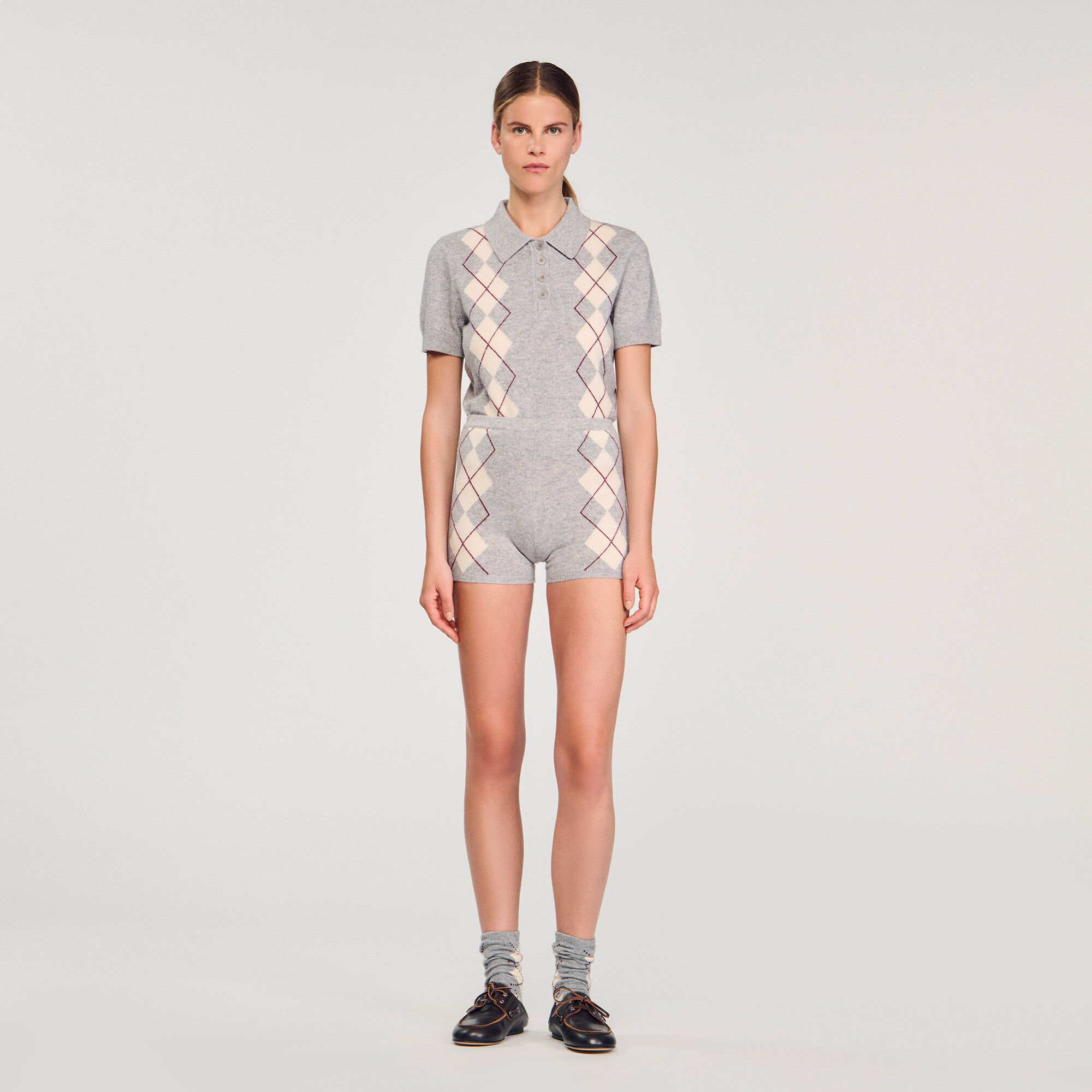 Gebreide short met ruitmotief