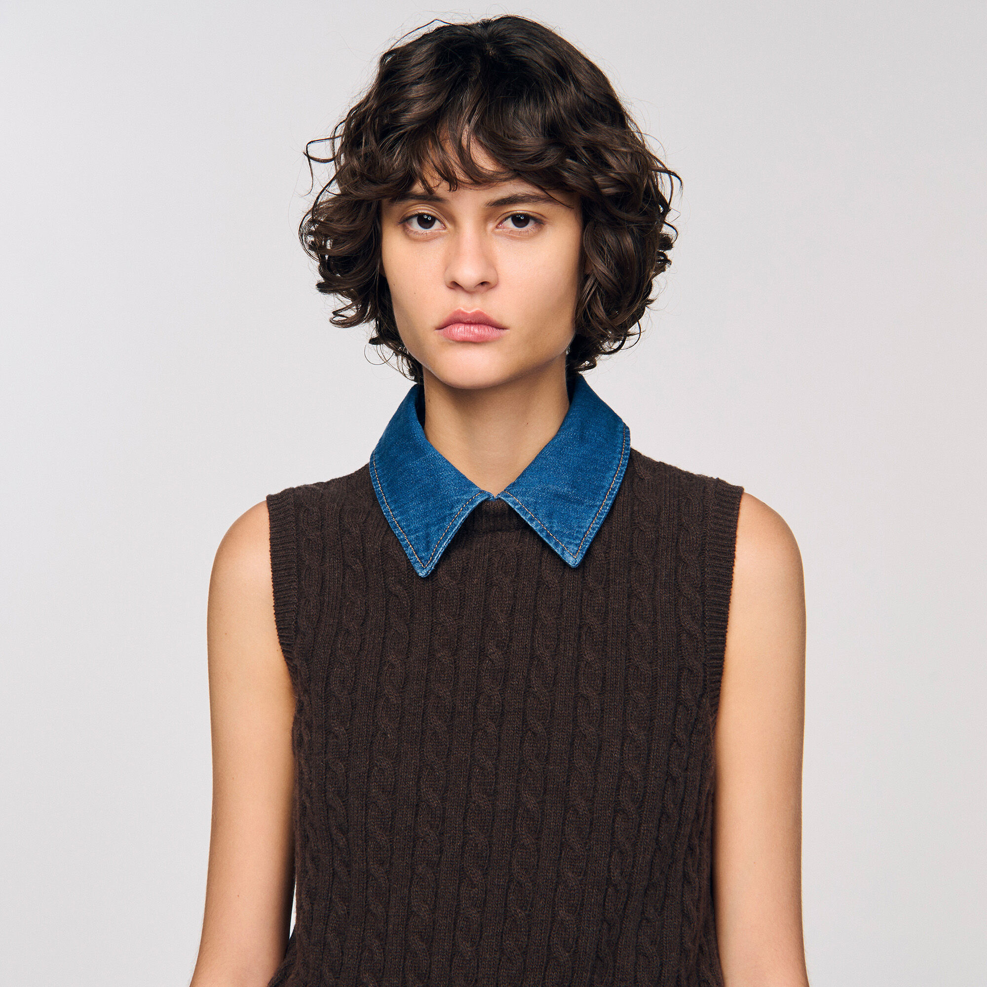 Trui van tricot en denim
