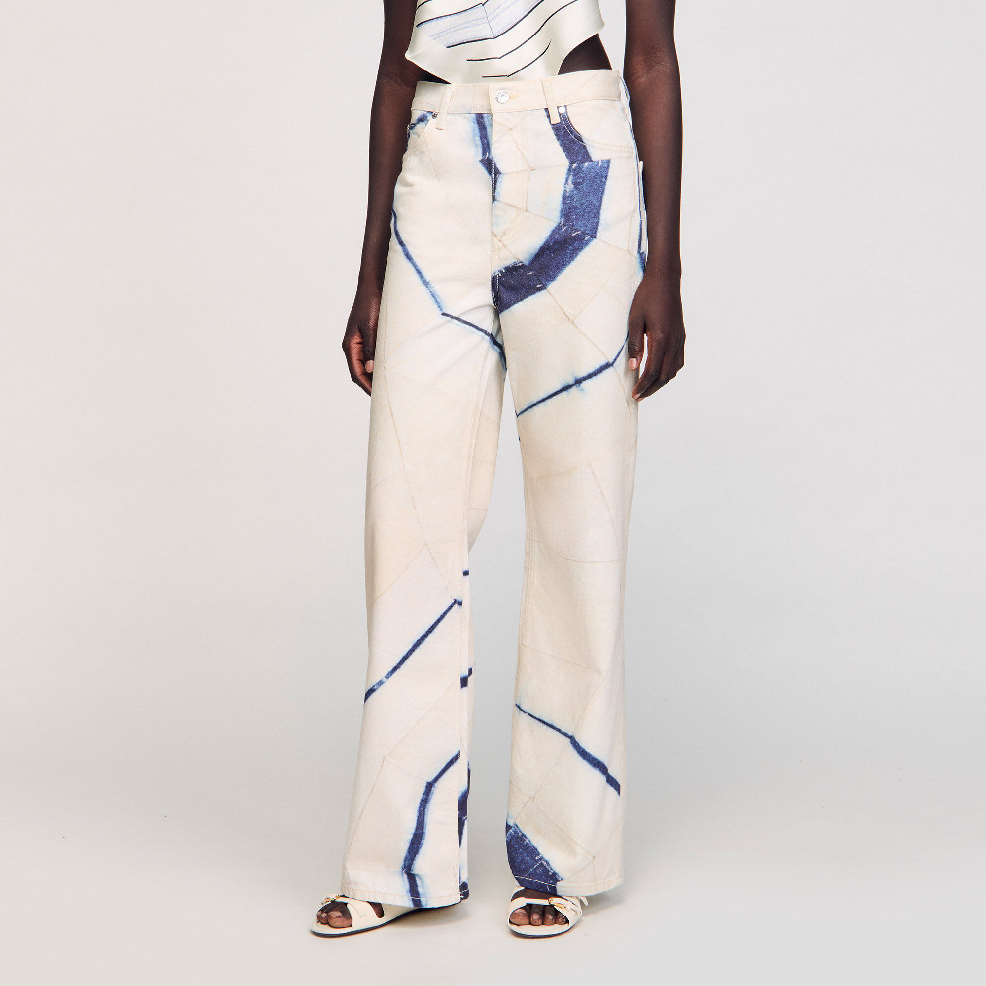 Jeans wijdvallend gestreepte print