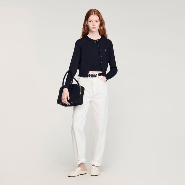 Kort cardigan met gewatteerde kraag