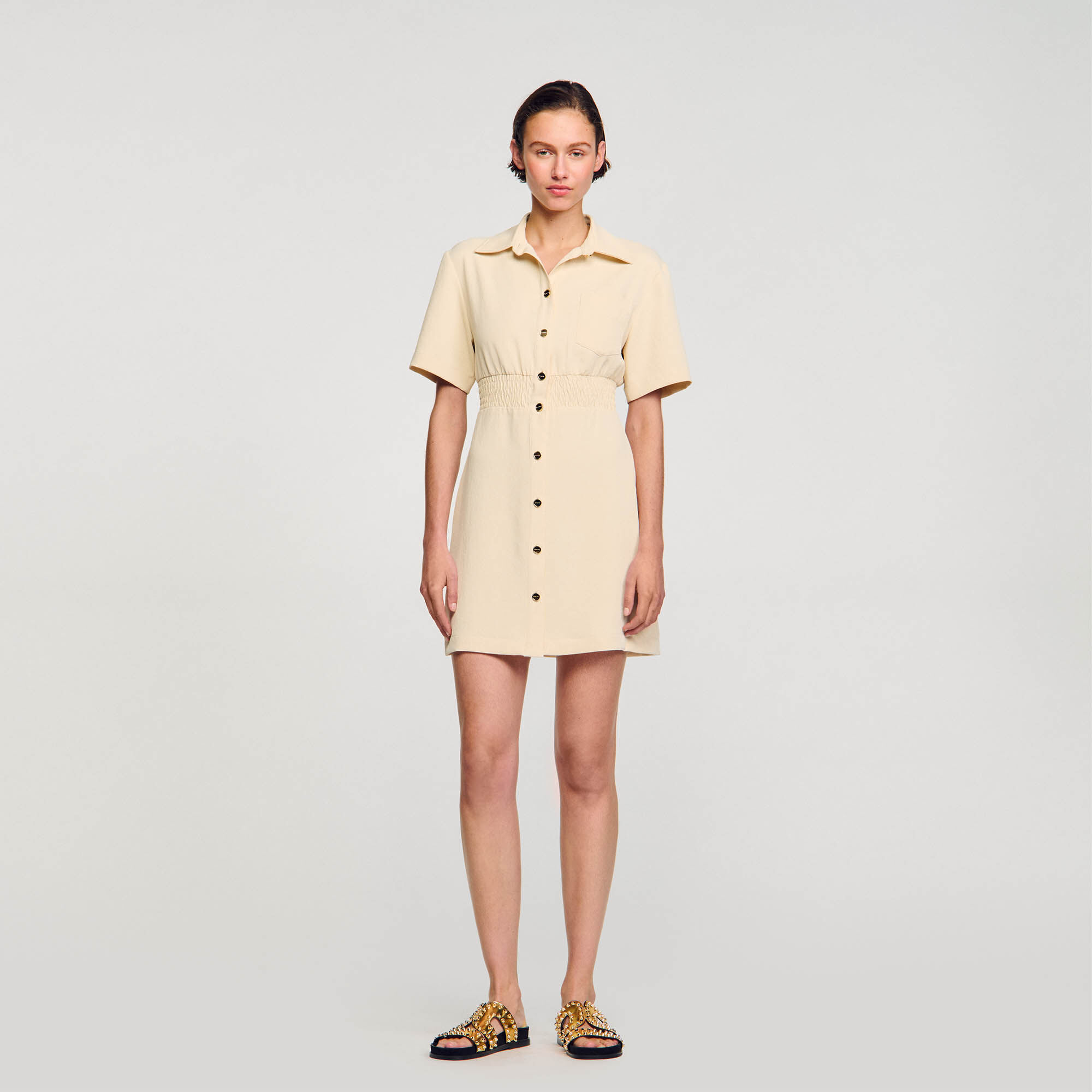 Korte jurk met knoopsluiting beige voor dames Sandro Paris