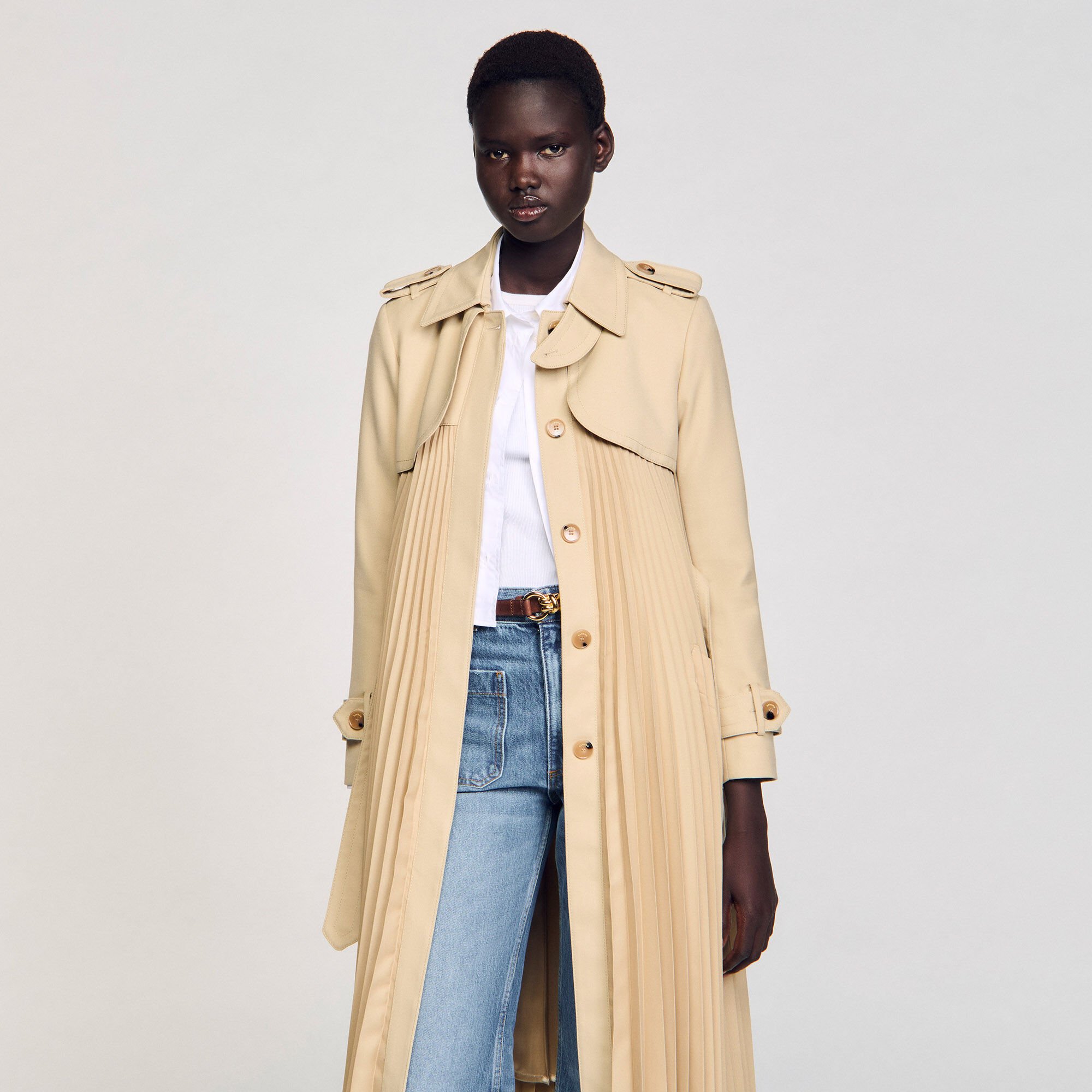 Plissé trenchcoat met riem