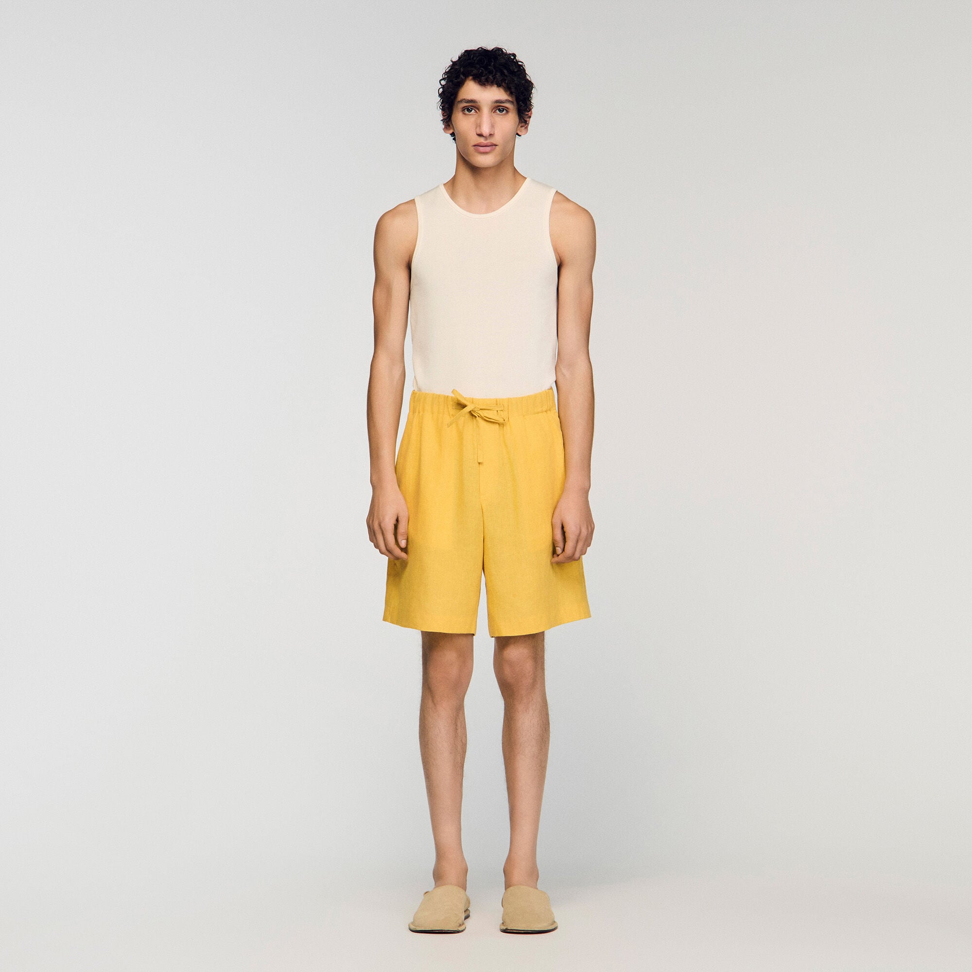 Linnen short met elastische taille