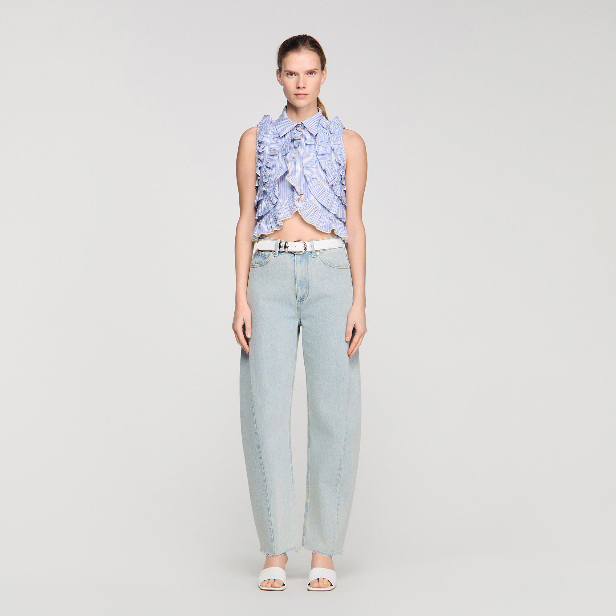 Overhemdblouse gestreept en volants